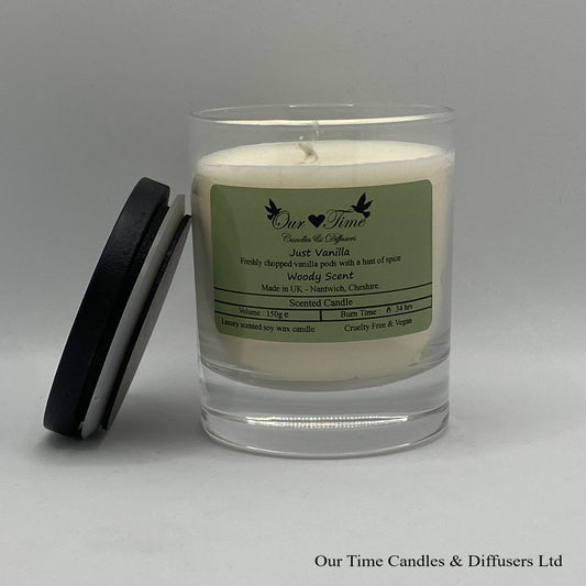Medium Scented Candle with black lid off
