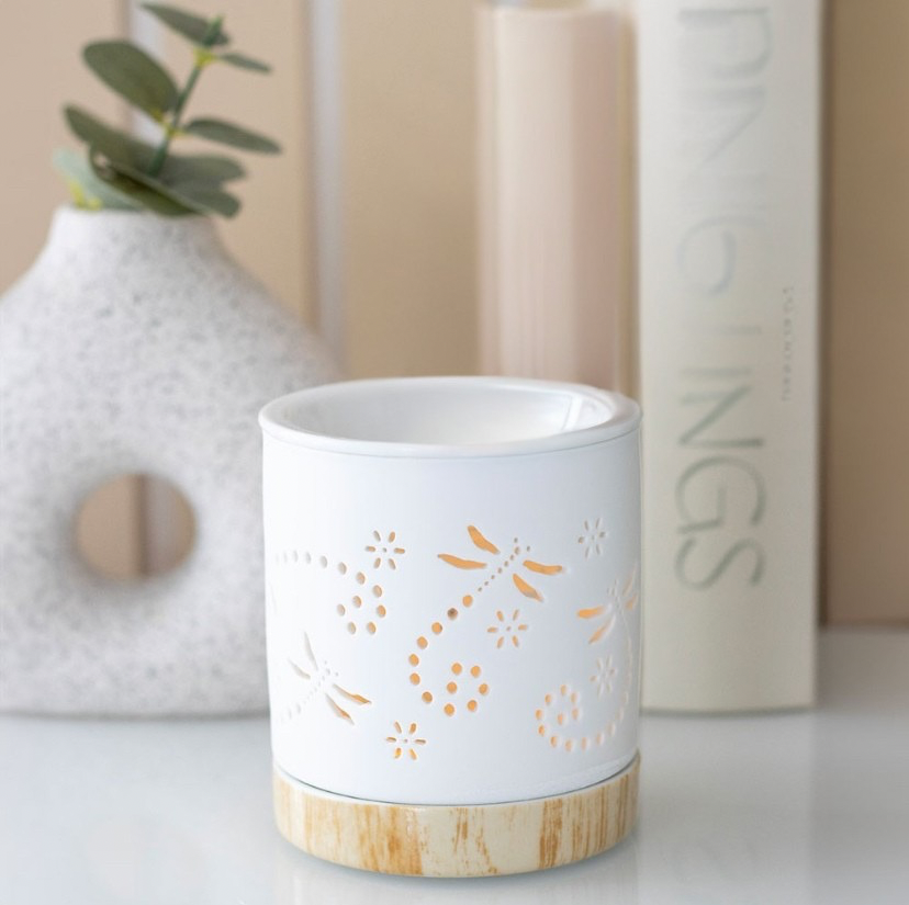 Dragonfly Cut Out Oil/Wax Burner - White