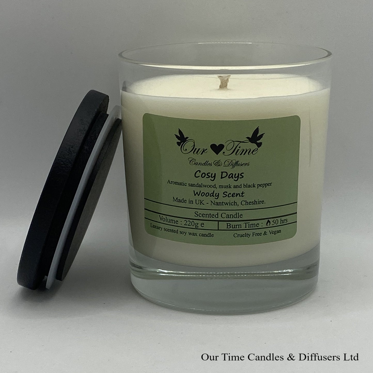 Large Scented Candle with black lid off