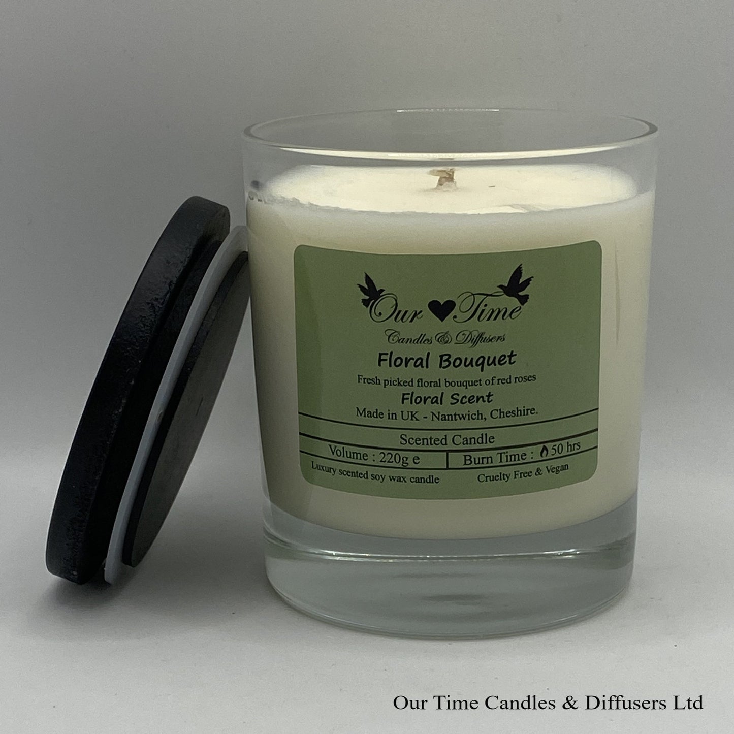 Large Scented Candle with black lid off