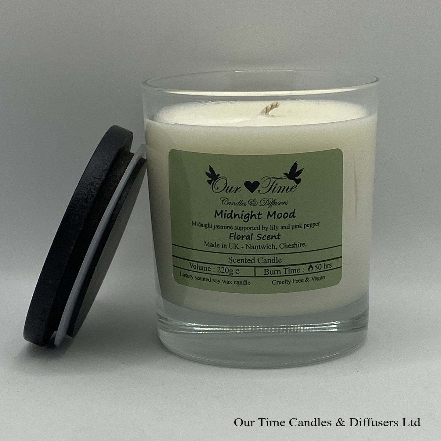 Large Scented Candle with black lid off
