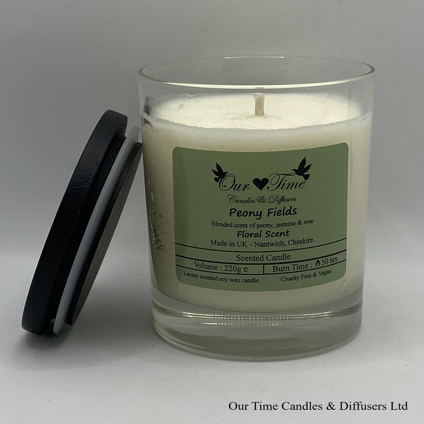 Large Scented Candle with black lid off