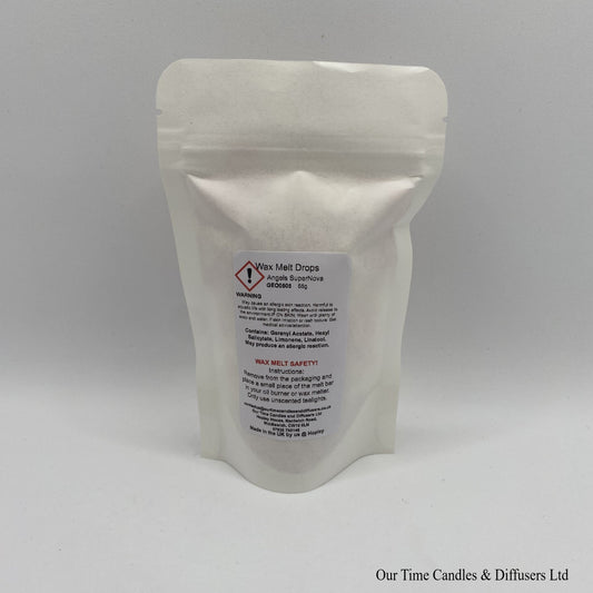 Angel Supernova inspired soy wax melt drops in a white bag