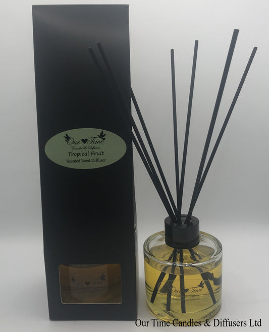 reed diffuser 100ml supplied in a clear bottle with black cap packed into a black box
