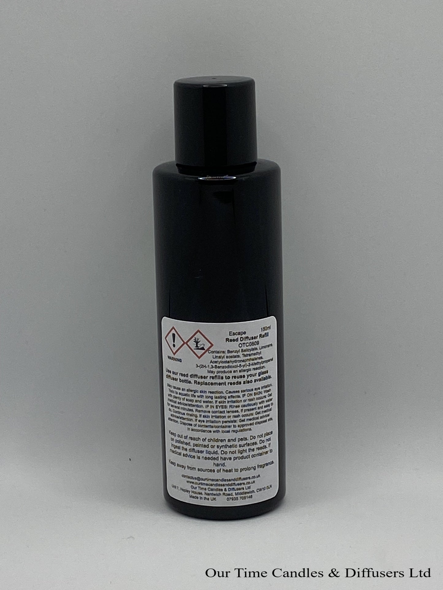 Reed Diffuser Refill 150ml in a black bottle with black screw cap