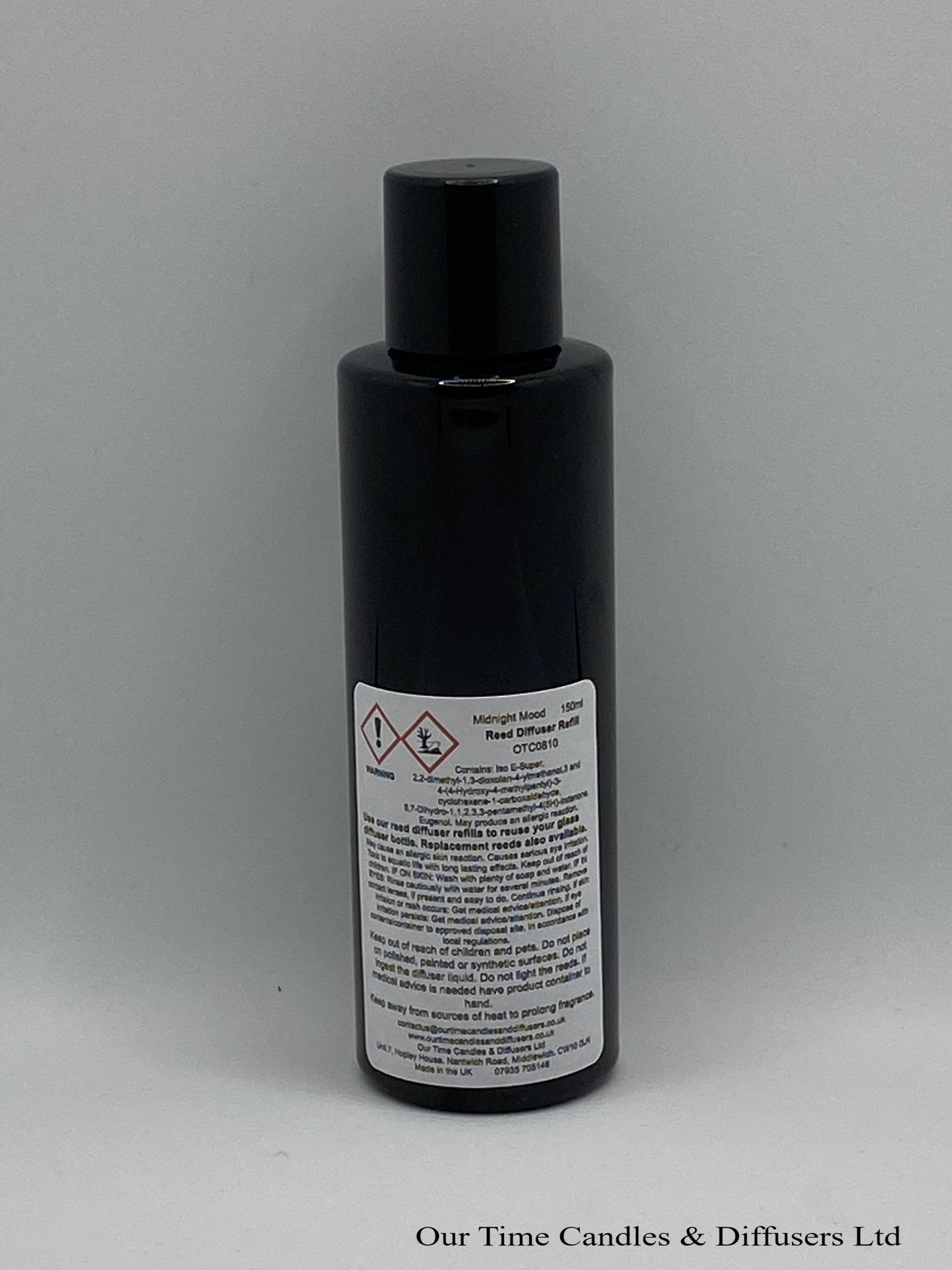Reed Diffuser Refill 150ml in a black bottle with black screw cap