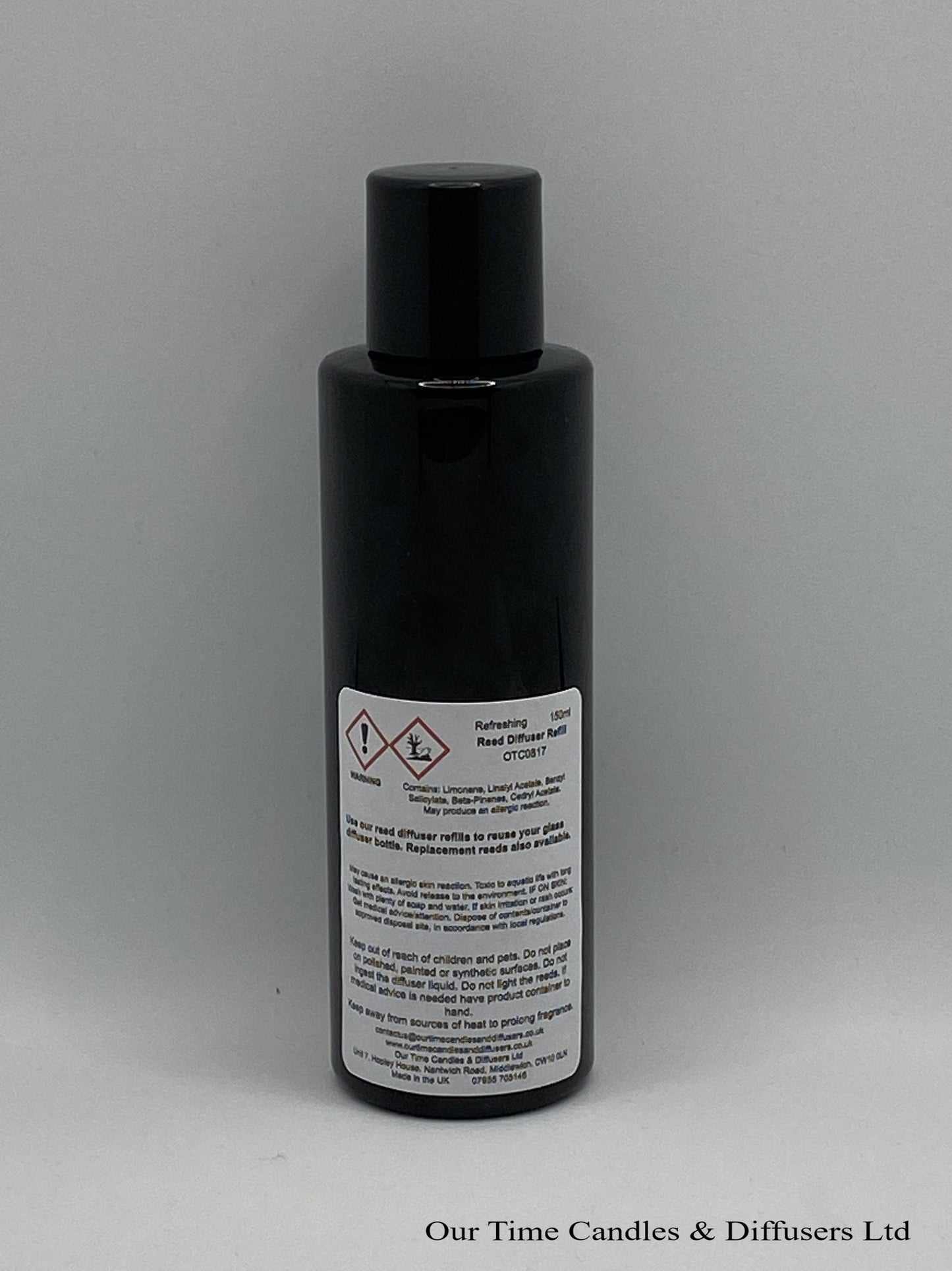 Reed Diffuser Refill 150ml in a black bottle with black screw cap