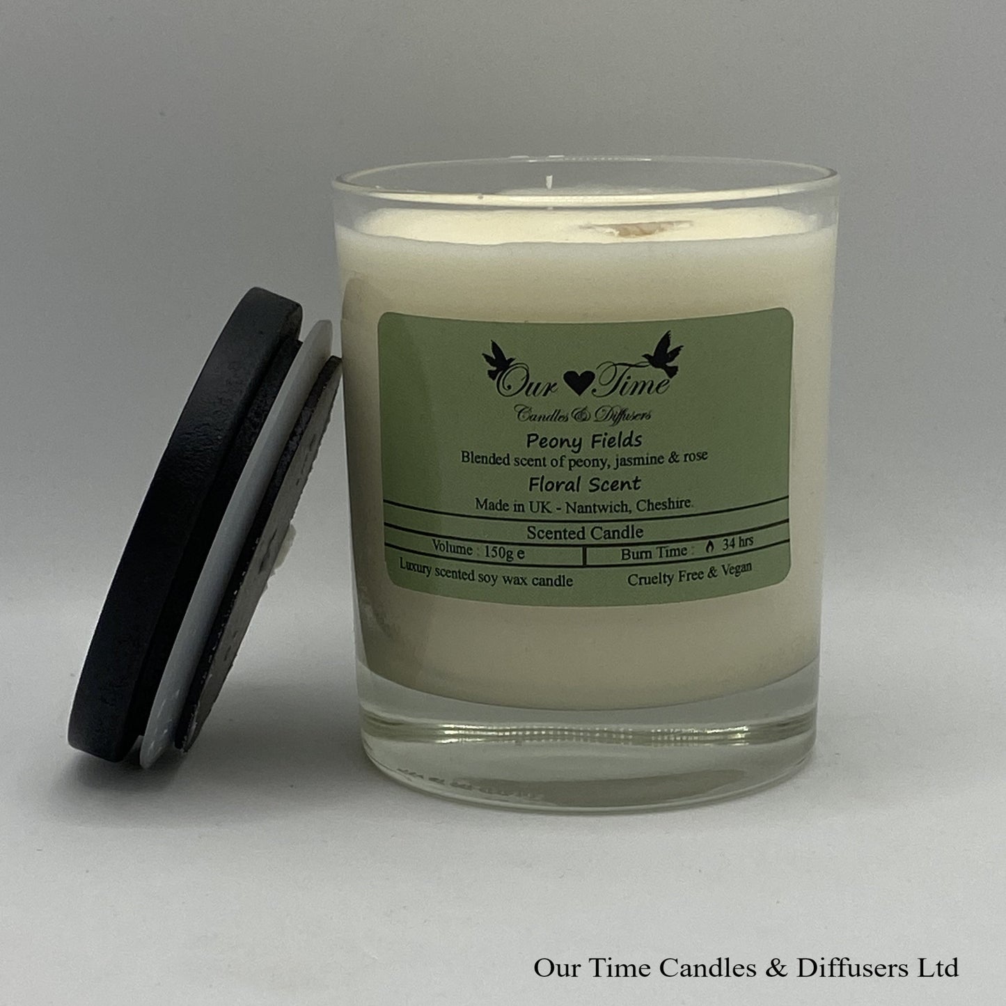 Medium Scented Candle with black lid off