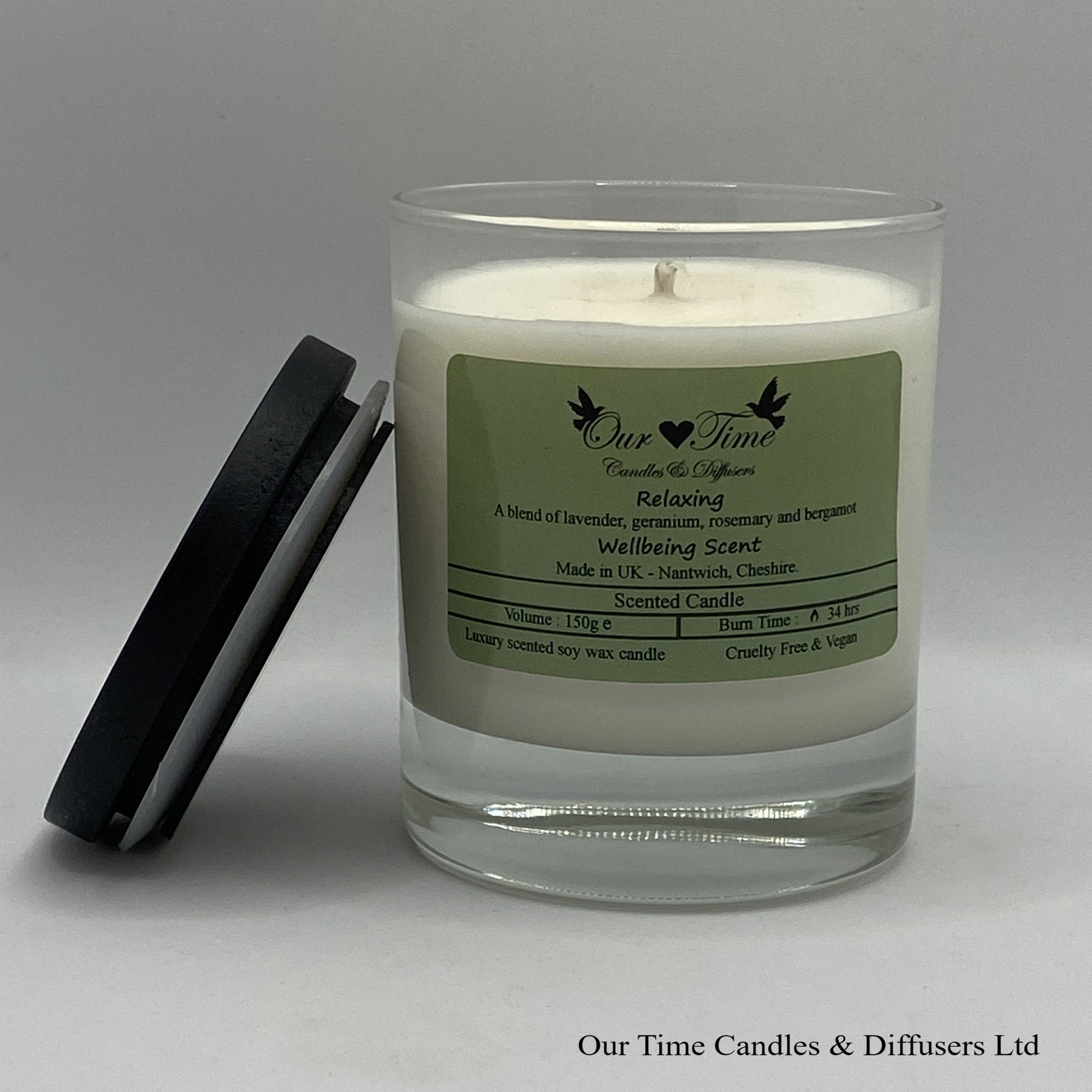 Medium Scented Candle with black lid off