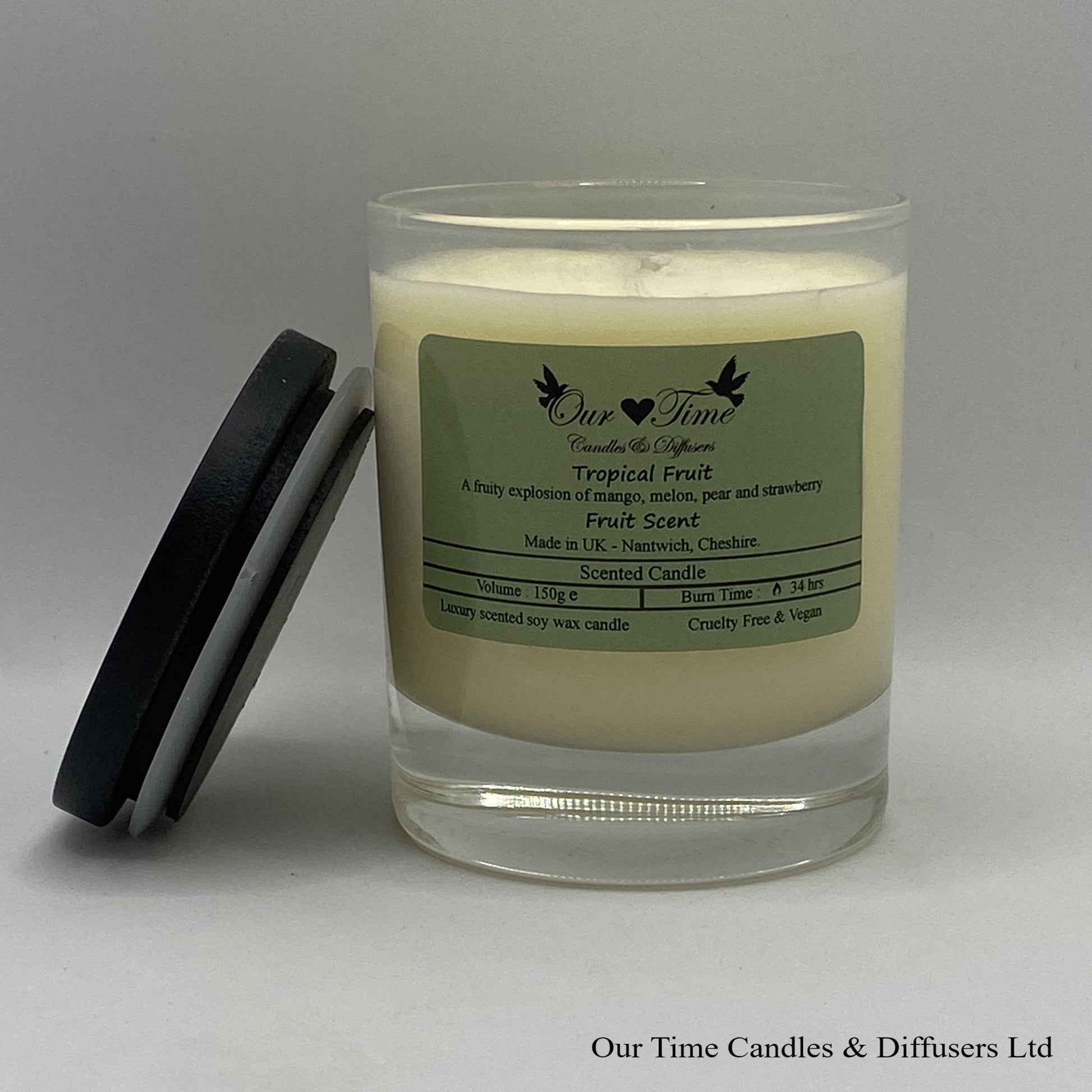 Medium Scented Candle with black lid off