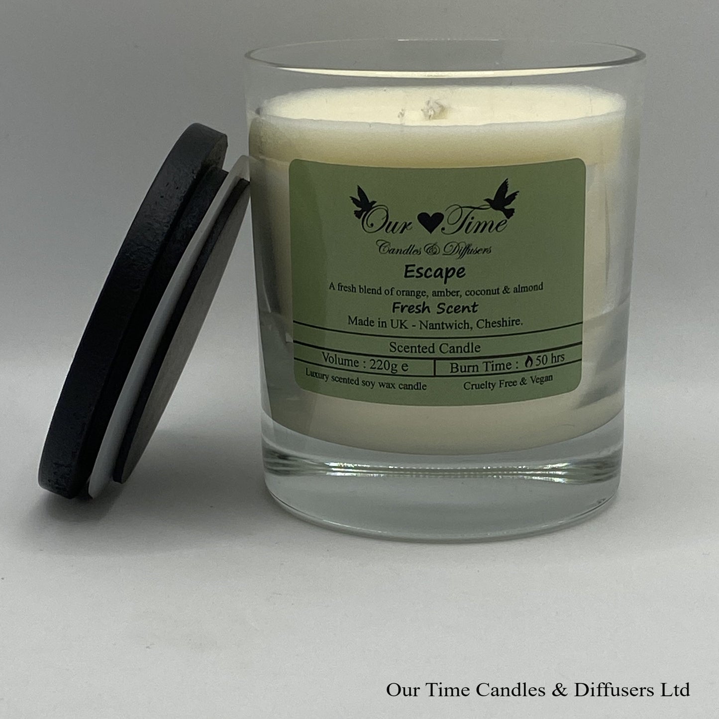 Large Scented Candle with black lid off