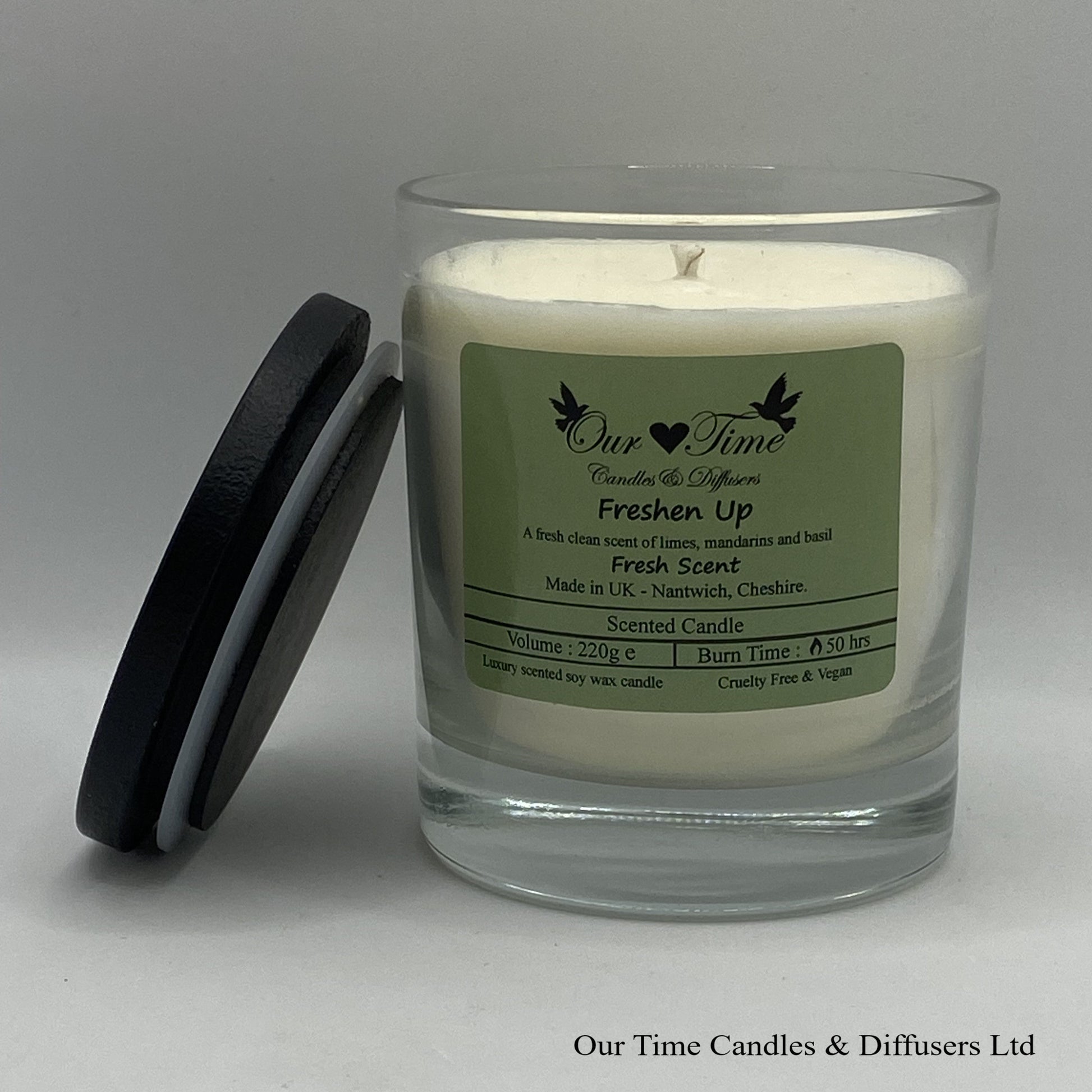 Large Scented Candle with black lid off
