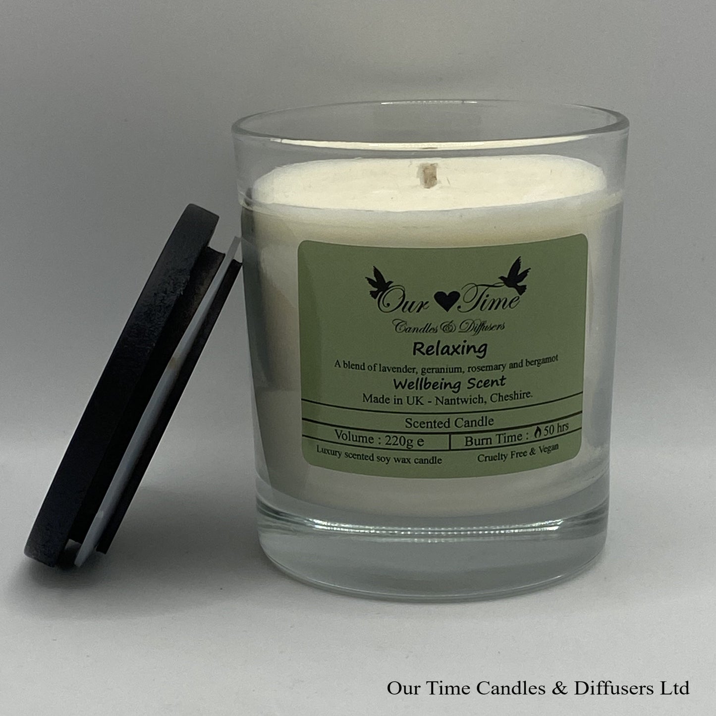 Large Scented Candle with black lid off