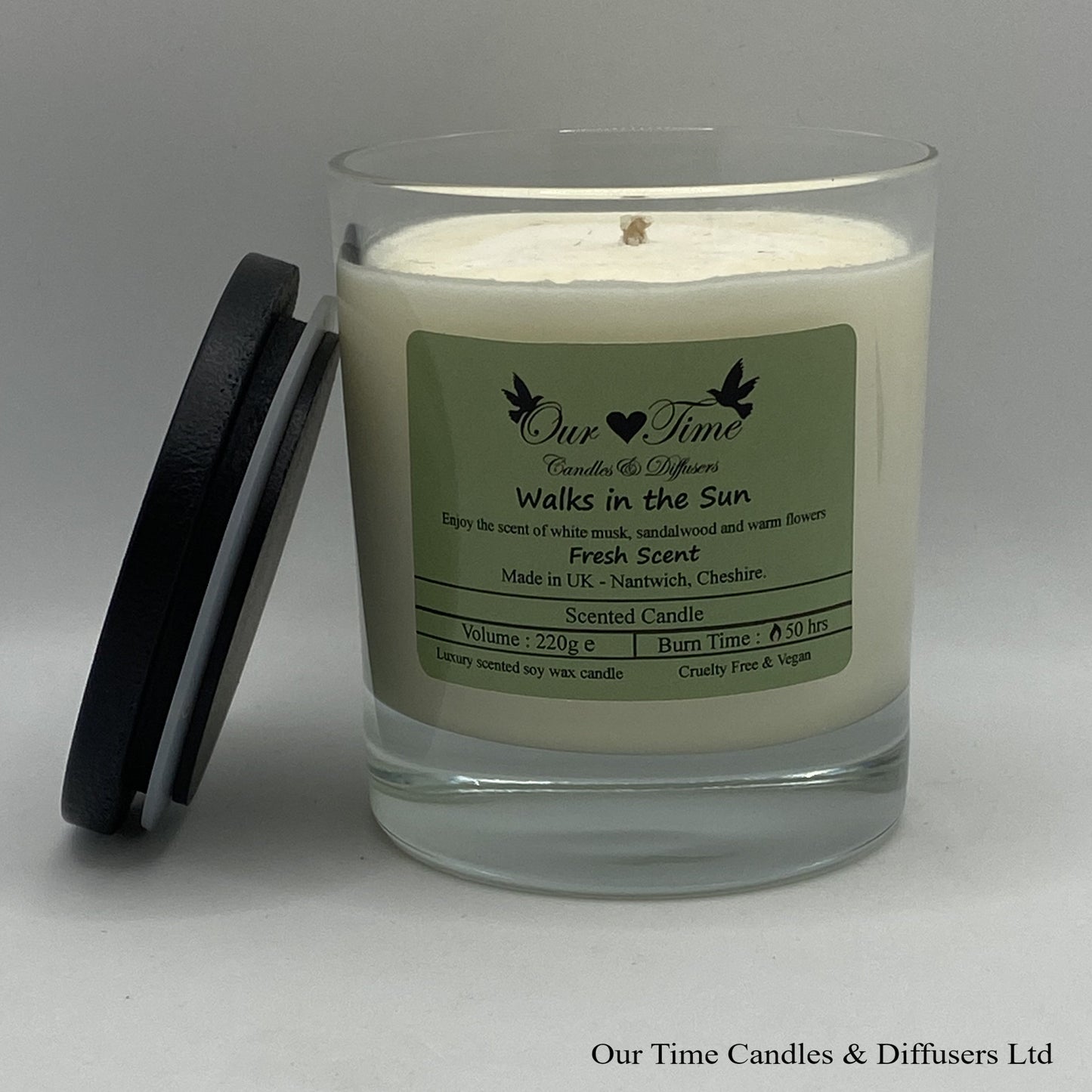 Large Scented Candle with black lid off