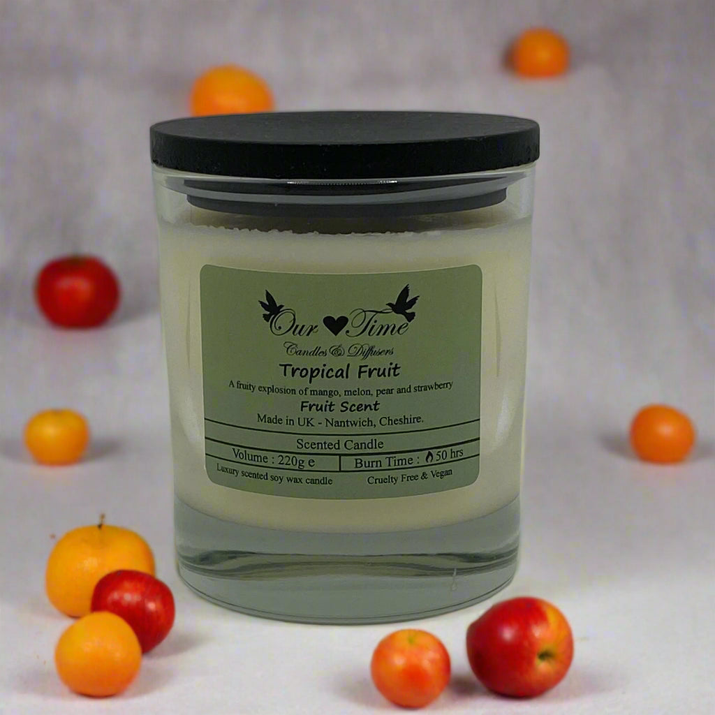 Large vegan soy scented candle with black lid