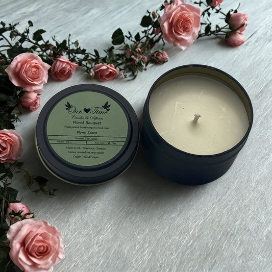 Floral Bouquet Wax Filled Tin Scented Candle