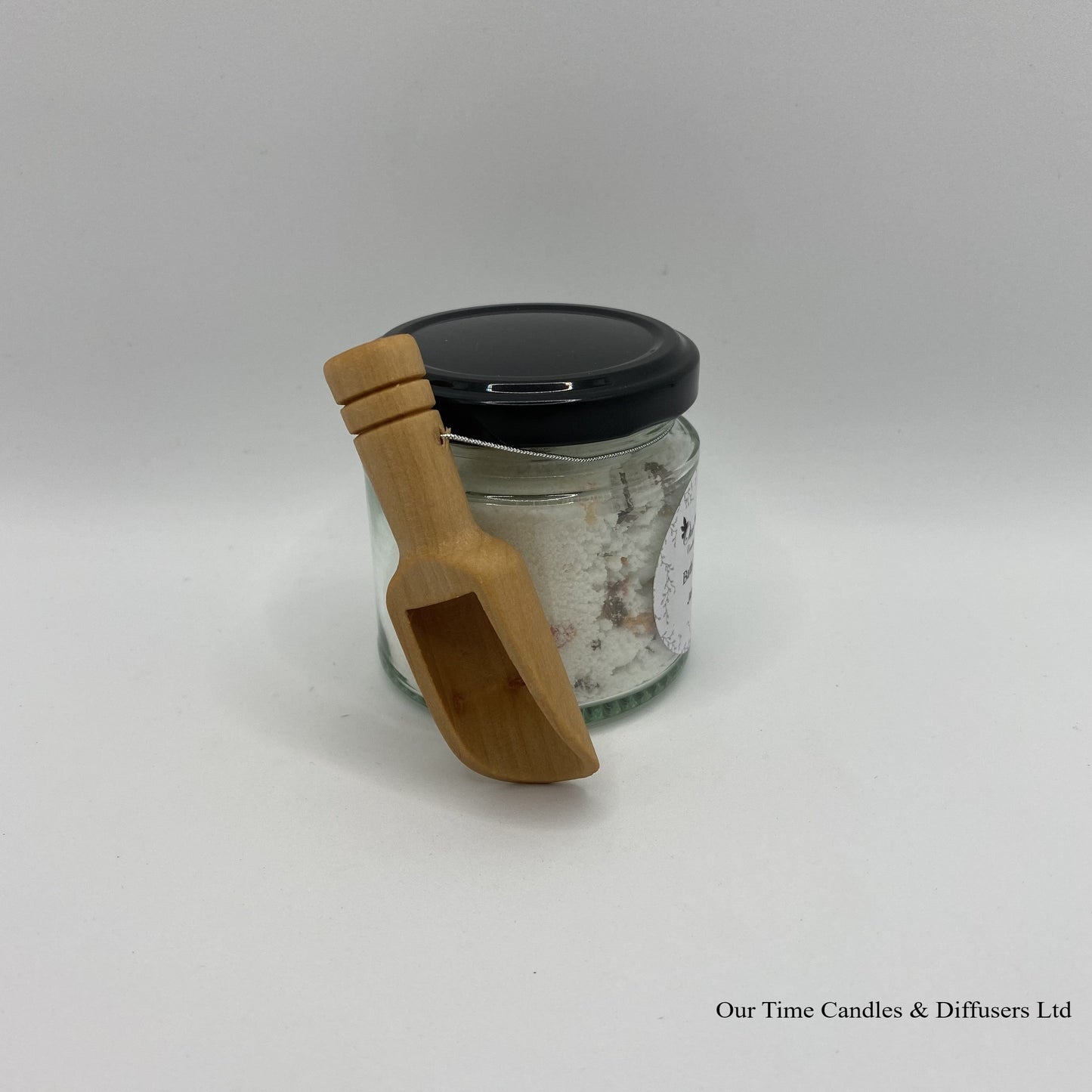 Bath Powder - Jasmine product image showing filled jar with black lid and wooden scoop