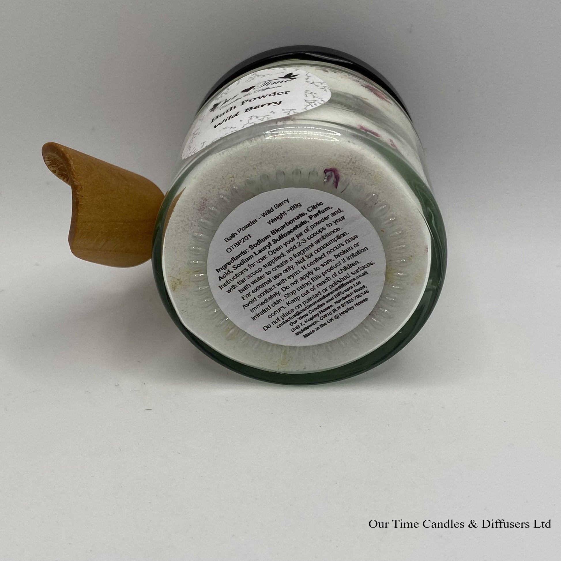 Bath Powder - Wild Berry base showing labelling