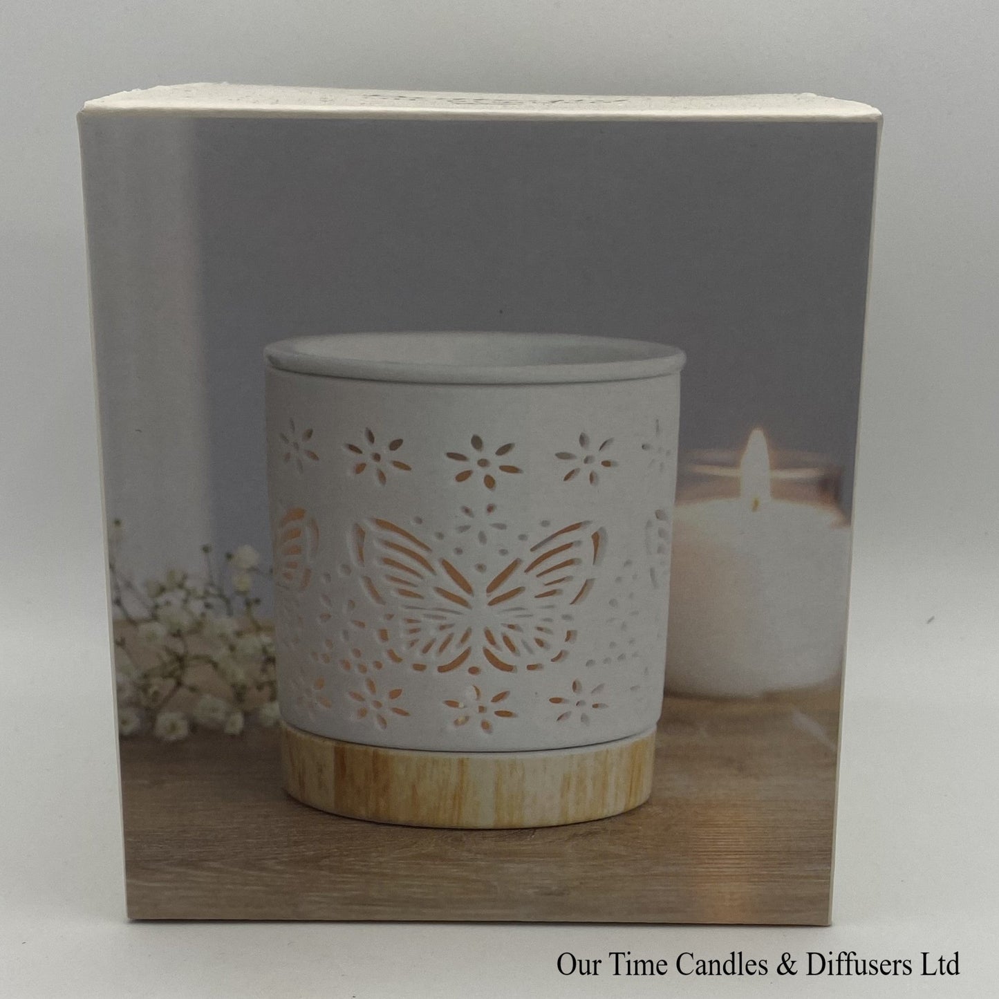 Display box for Butterfly White Cut Out wax melter or oil burner