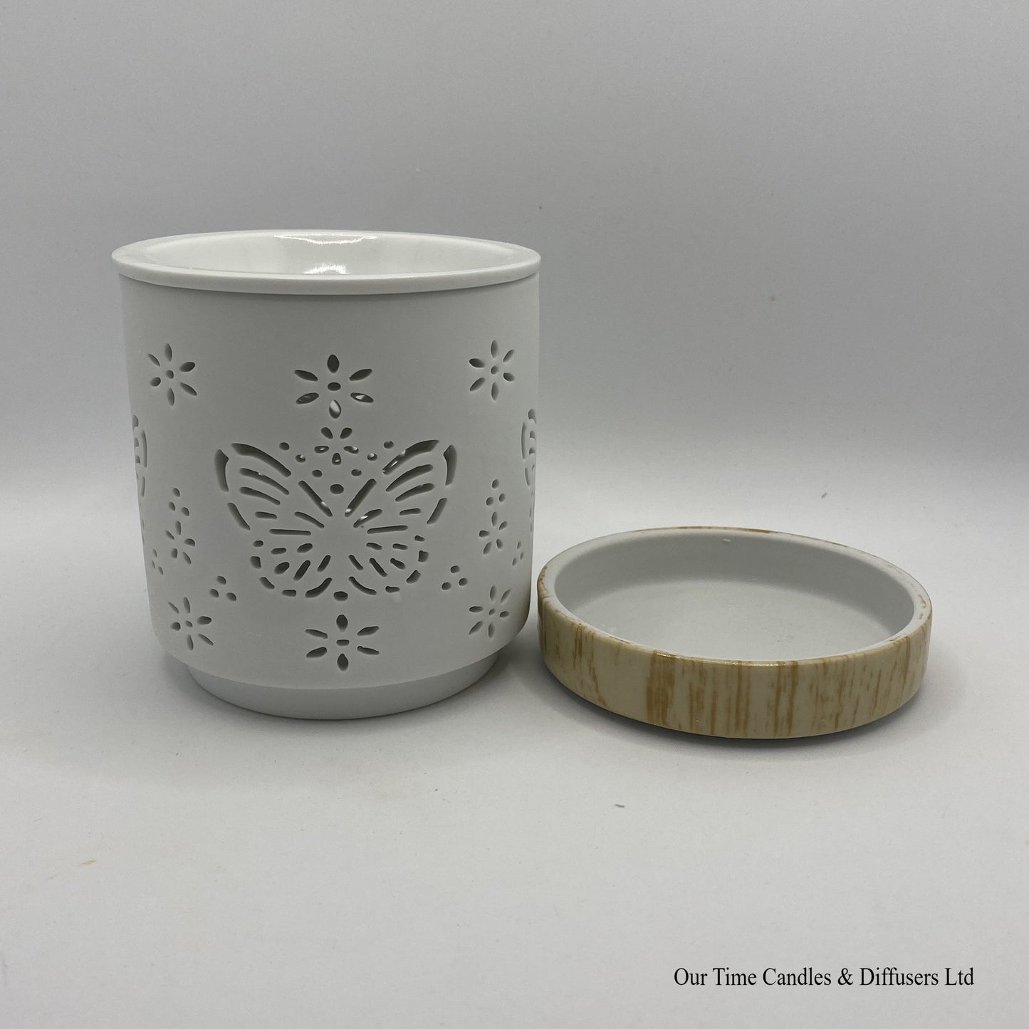 Butterfly White Cut Out wax melter or oil burner in two parts