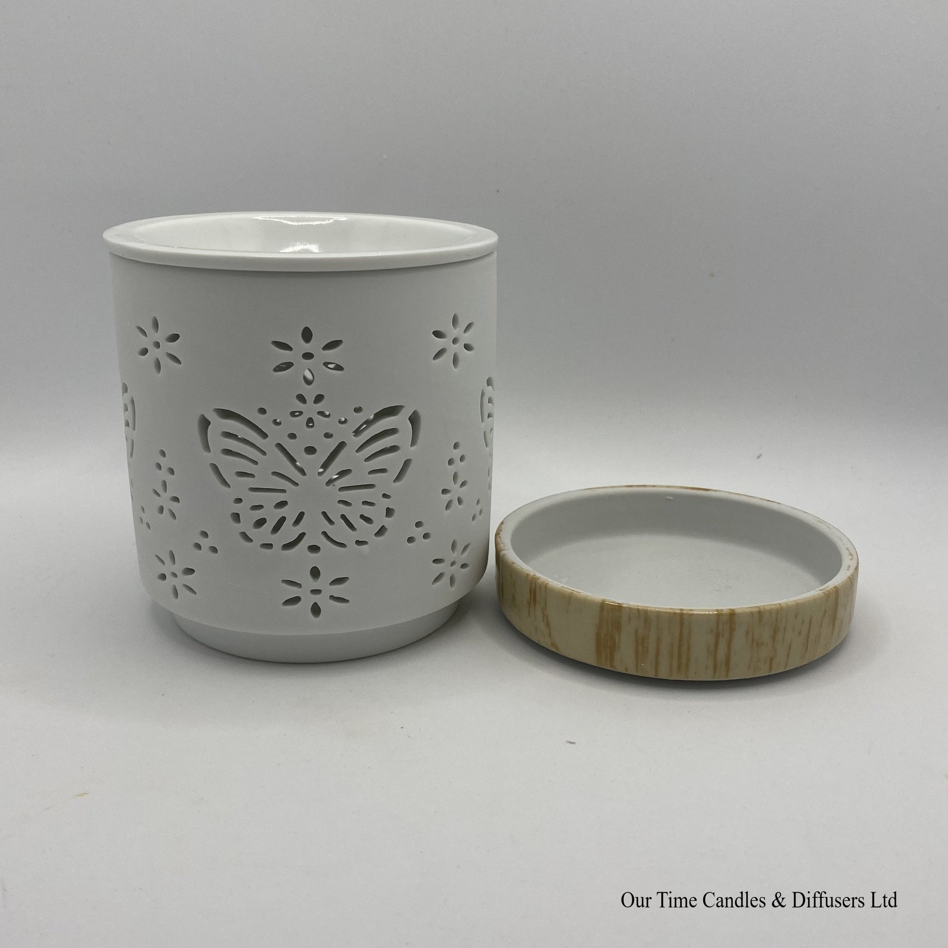 Butterfly White Cut Out wax melter or oil burner in two parts