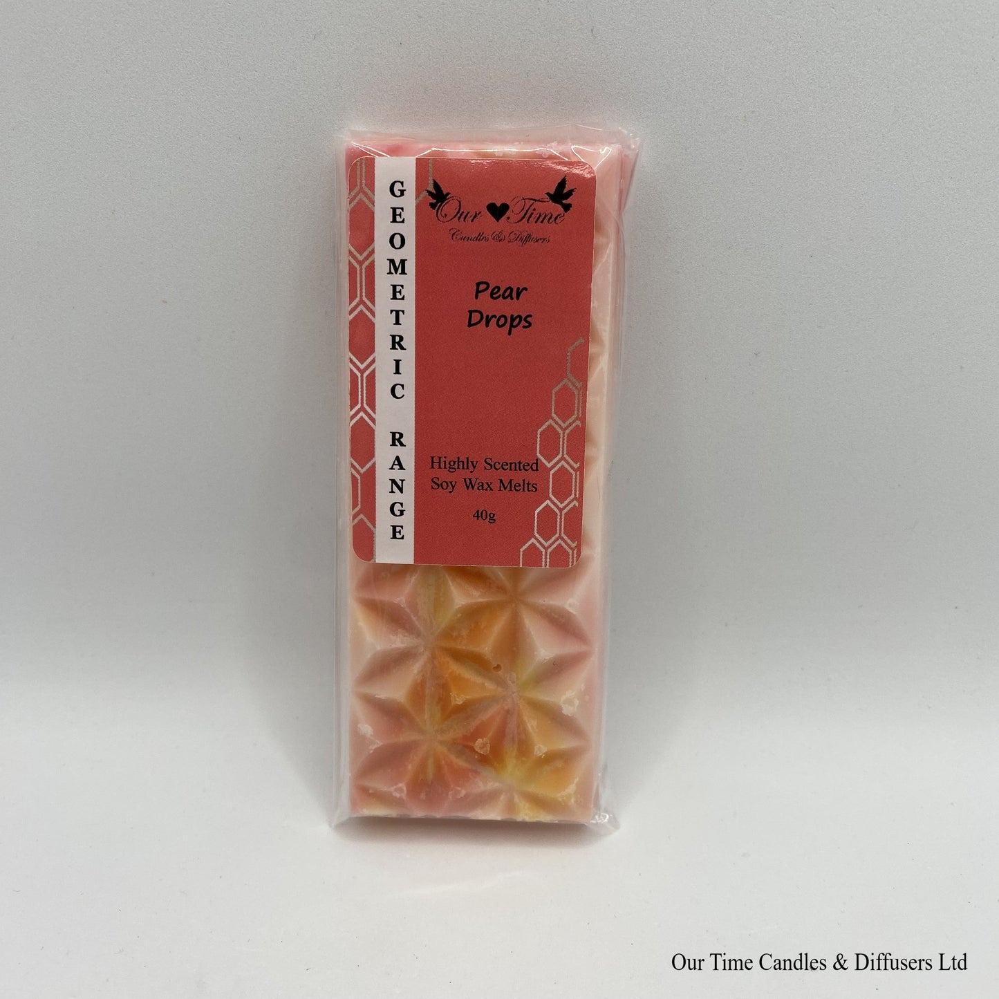 Pear Drops scented soy wax melts geometric.