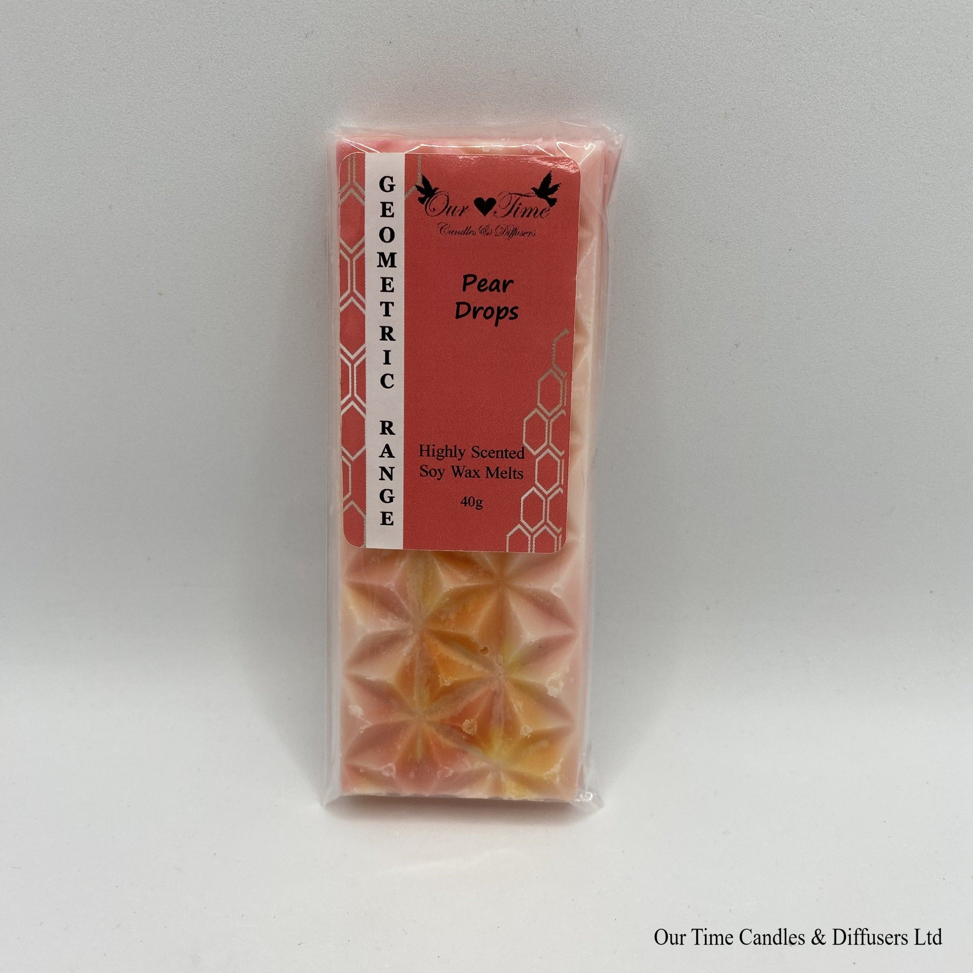 Pear Drops scented soy wax melts geometric.