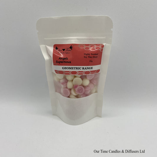 Angel Supernova inspired soy wax melt drops in a white bag