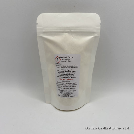 Banana Split scented soy wax melt drops in a white bag