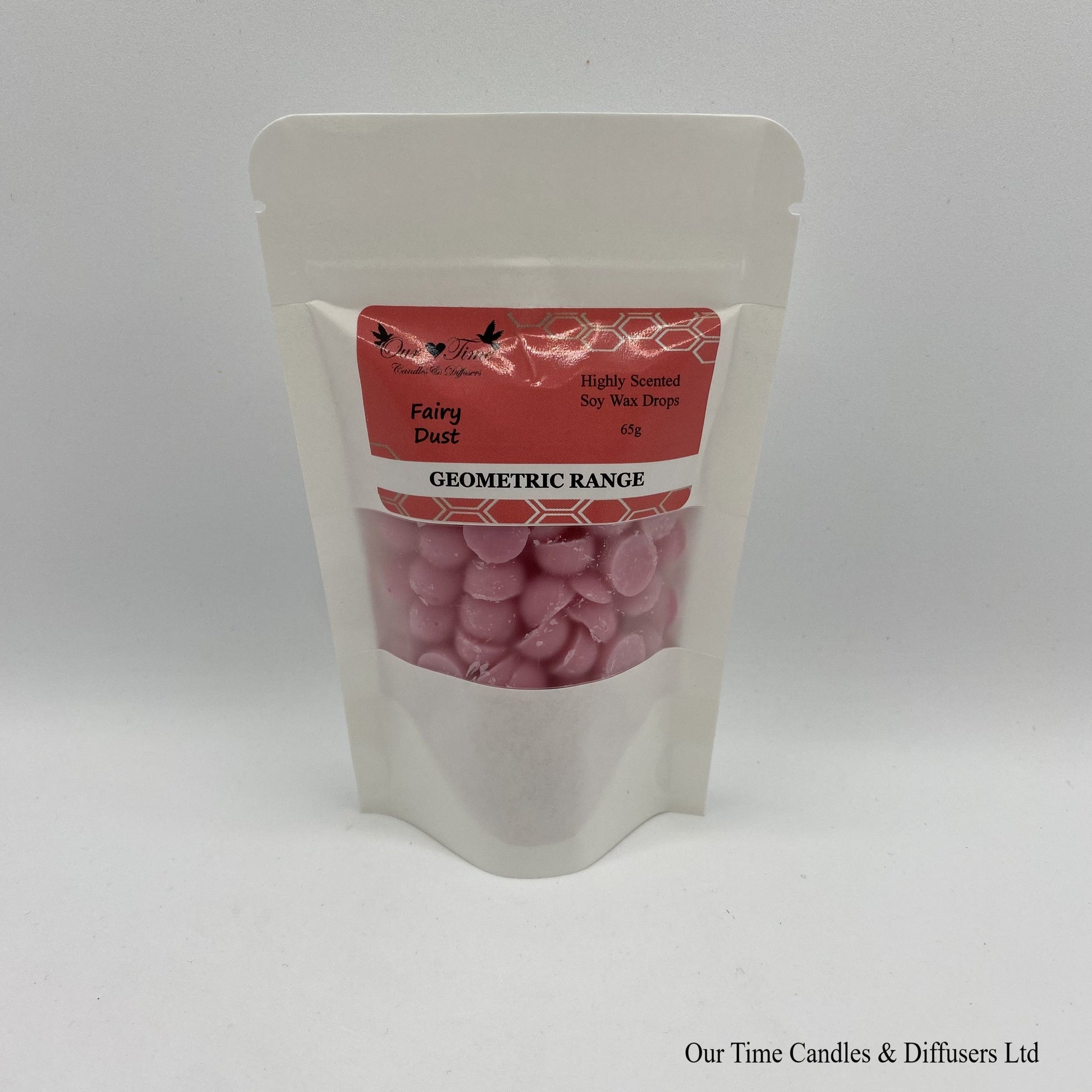 Fairy Dust scented soy wax melt drops in a white bag