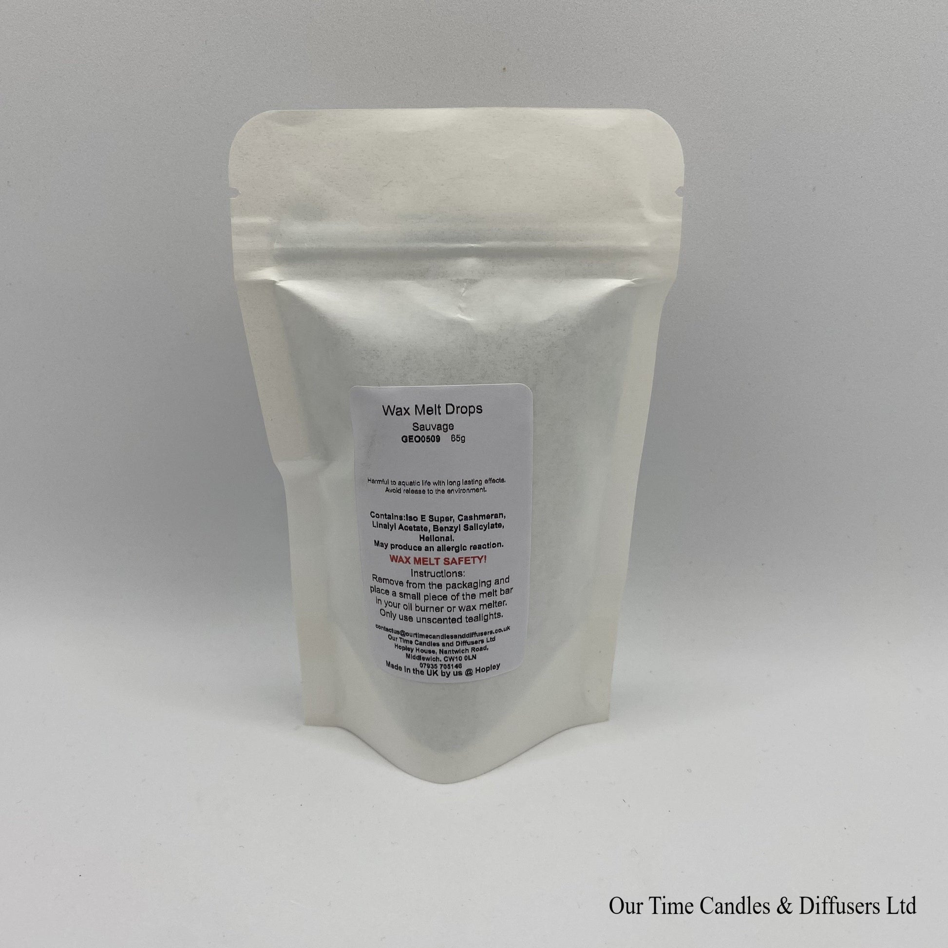 Sauvage Inspired scented soy wax melt drops in a white bag