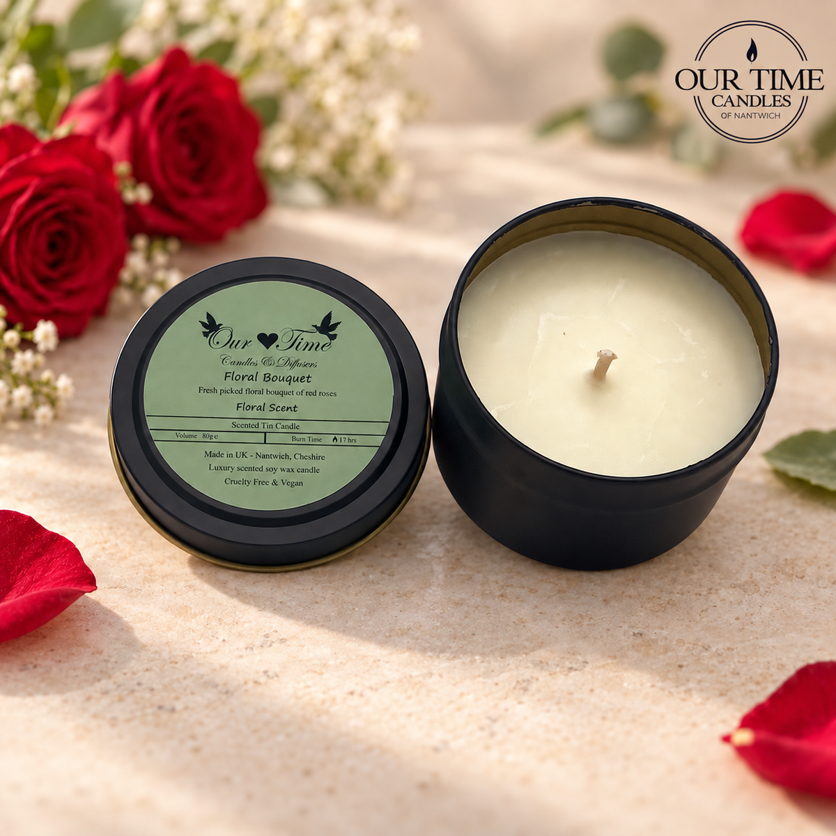 Floral Bouquet Wax Filled Tin Scented Candle