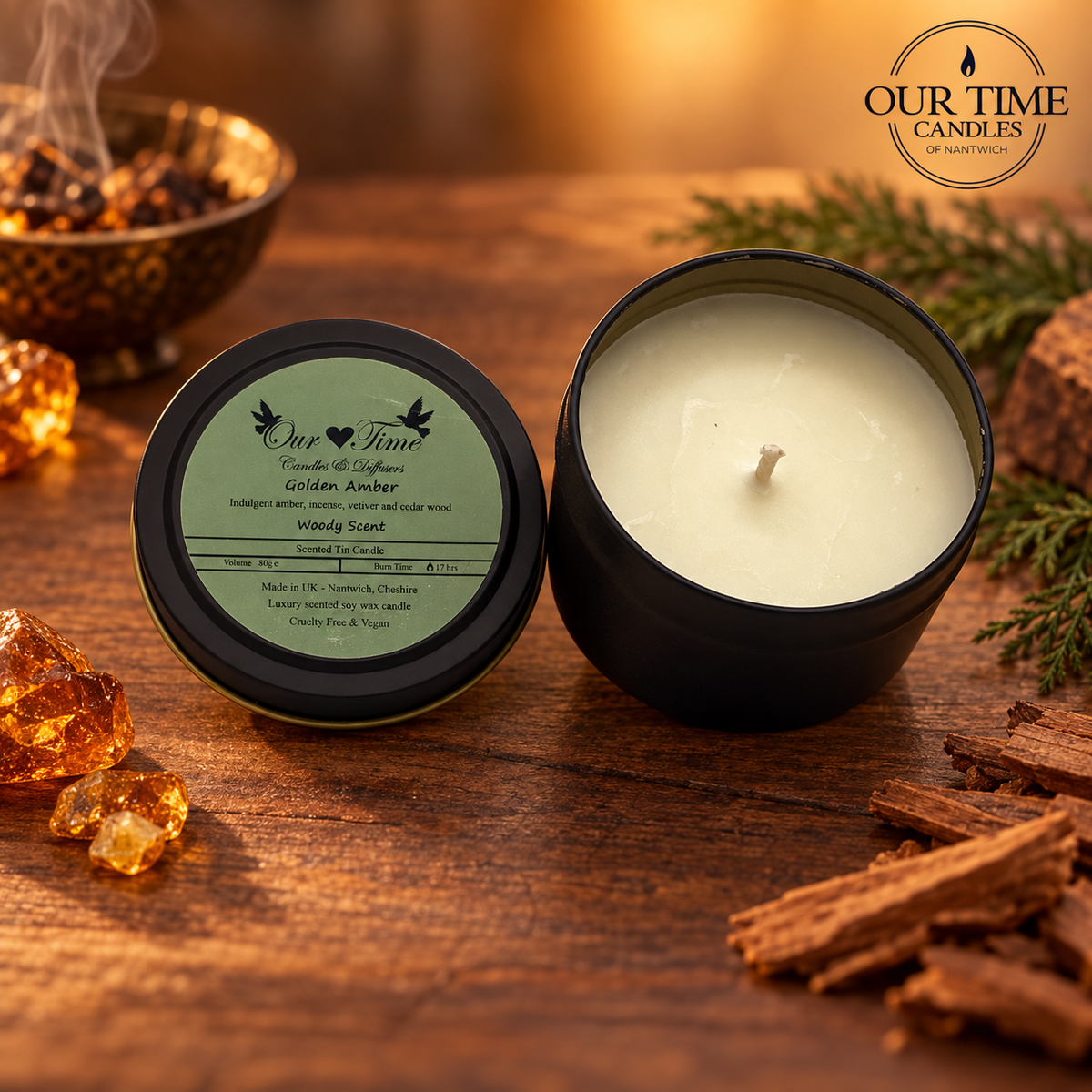 Golden Amber Wax Filled Tin Scented Candle