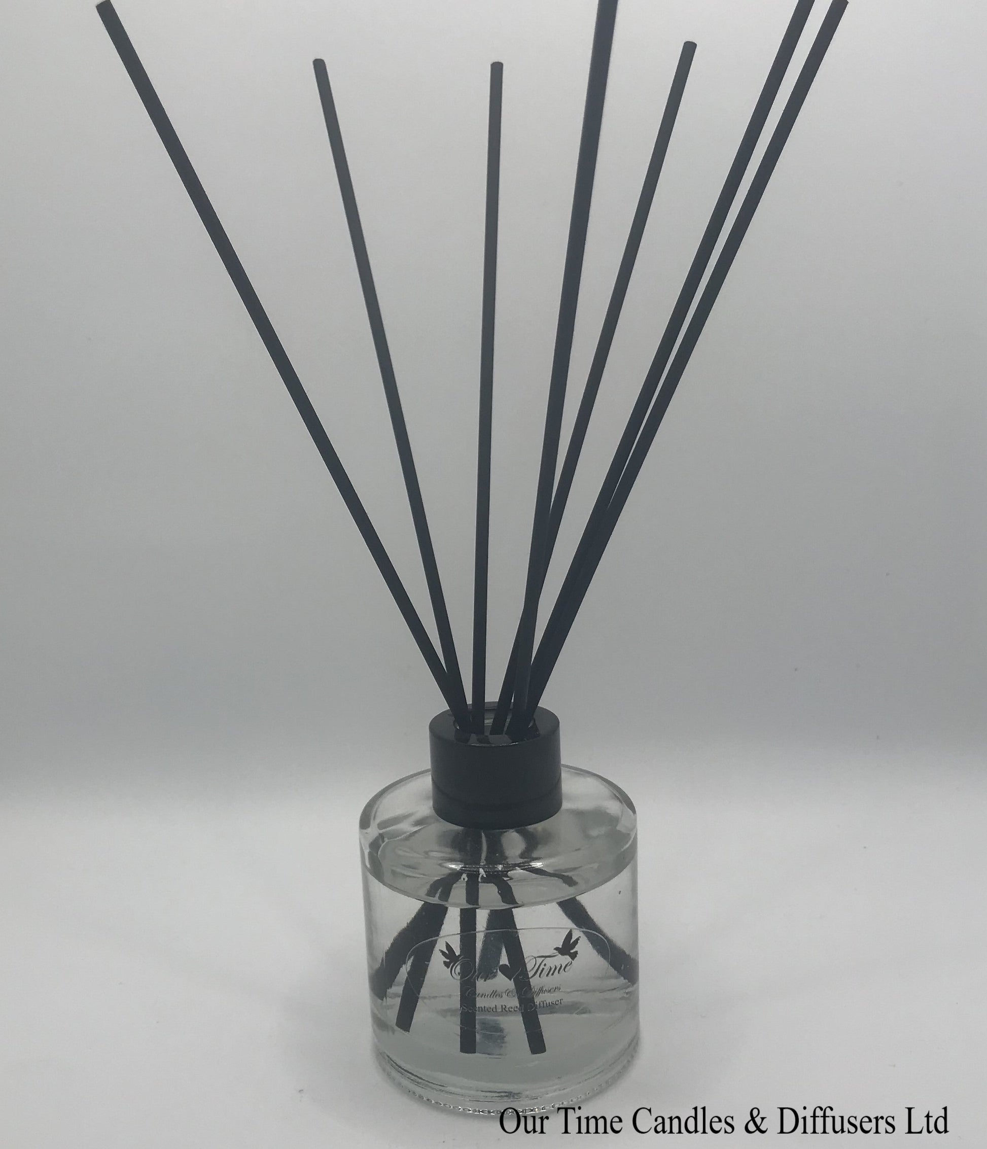 reed diffuser 100ml supplied in a clear bottle with black cap and black reeds