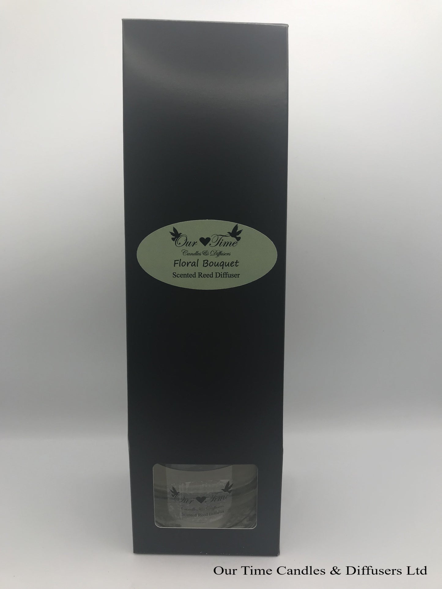 reed diffuser 100ml supplied in a clear bottle with black lid packed into a black box
