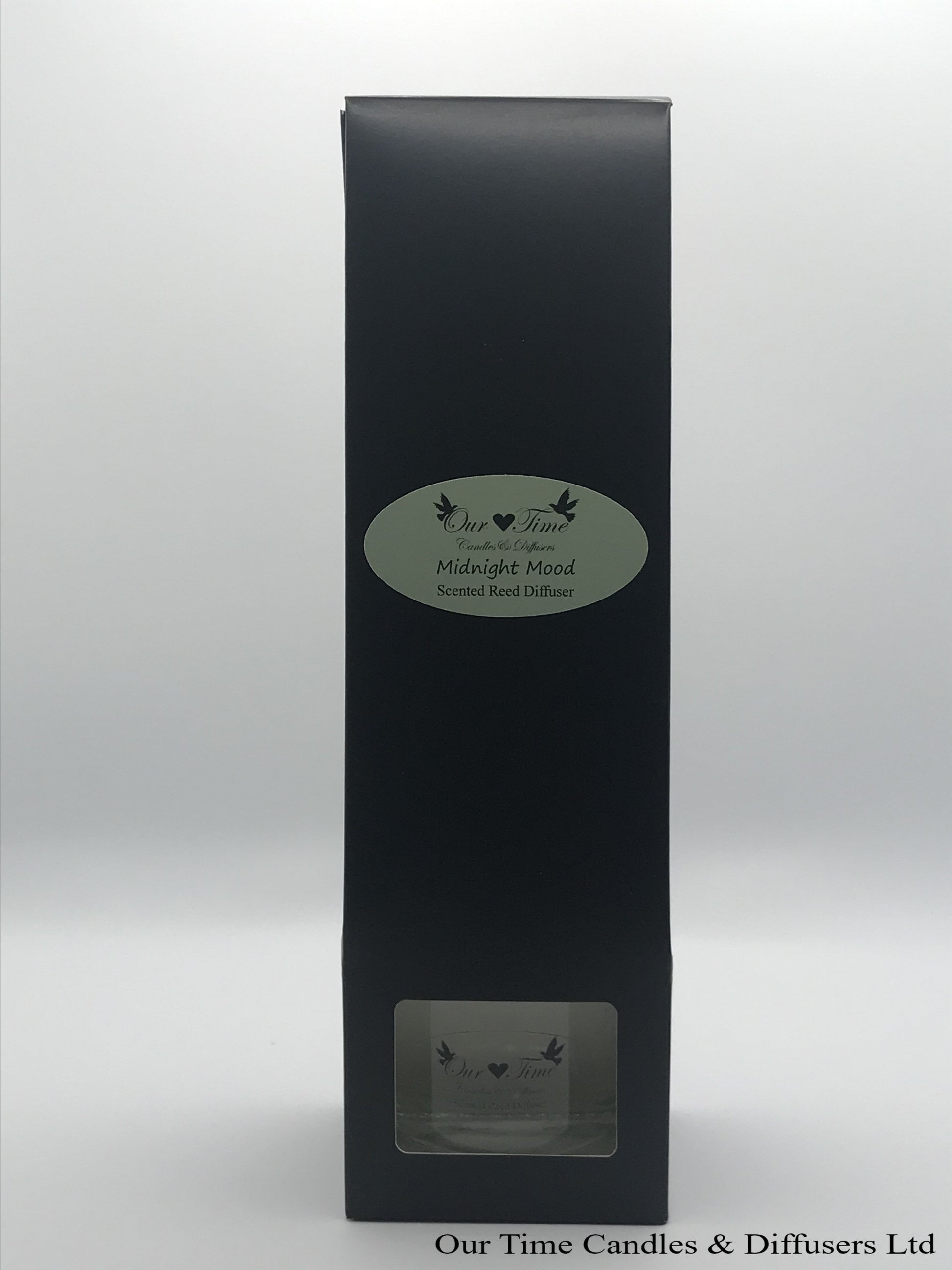 reed diffuser 100ml supplied in a clear bottle with black lid packed into a black box