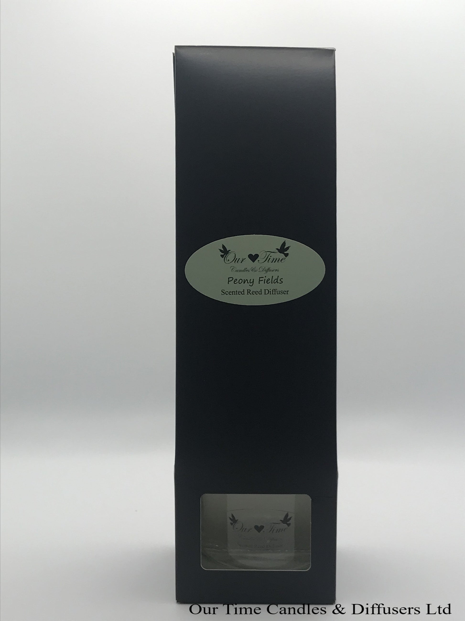 reed diffuser 100ml supplied in a clear bottle with black cap packed into a black box