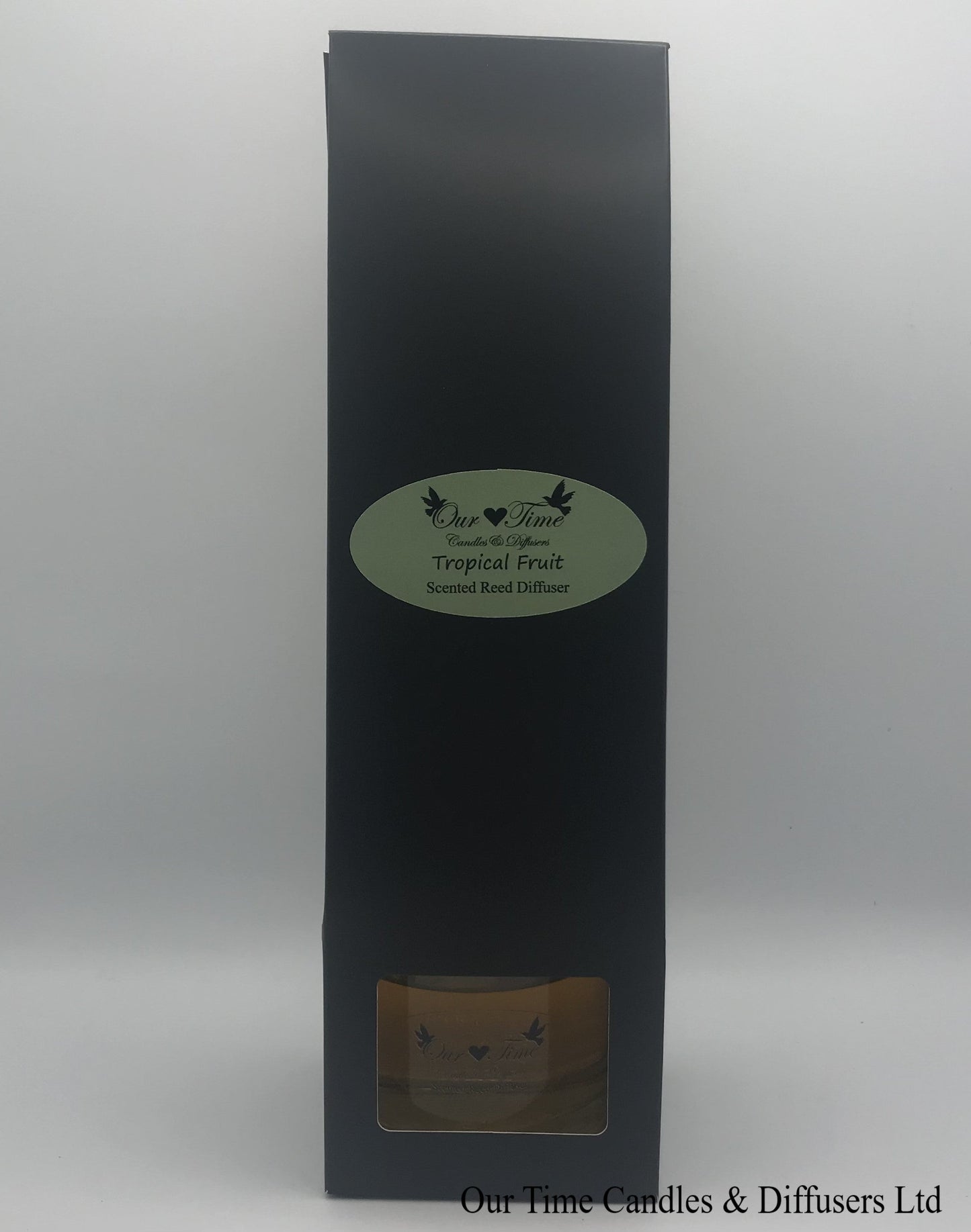 reed diffuser 100ml supplied in a clear bottle with black cap packed into a black box
