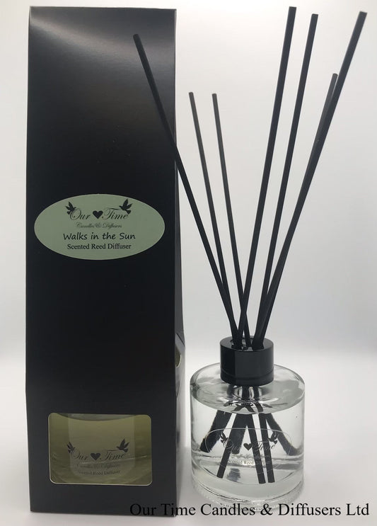 reed diffuser 100ml supplied in a clear bottle with black cap packed into a black box