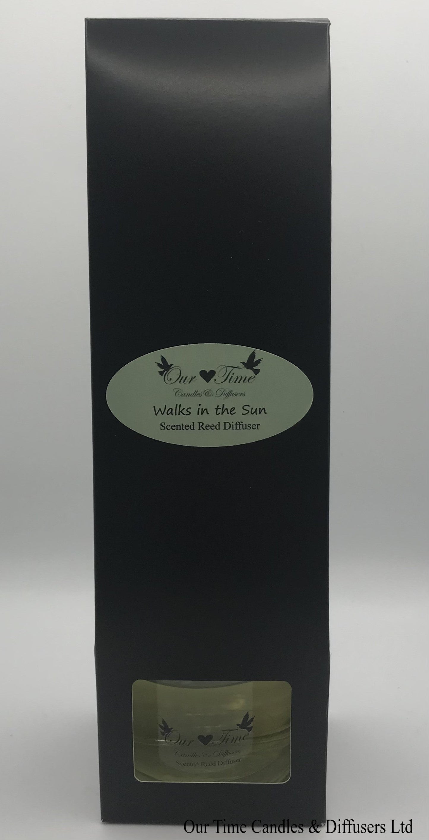reed diffuser 100ml supplied in a clear bottle with black cap packed into a black box