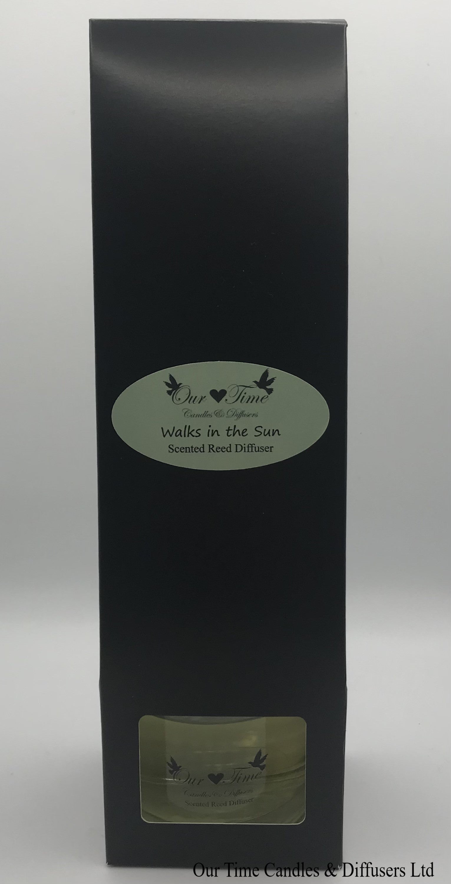 reed diffuser 100ml supplied in a clear bottle with black cap packed into a black box