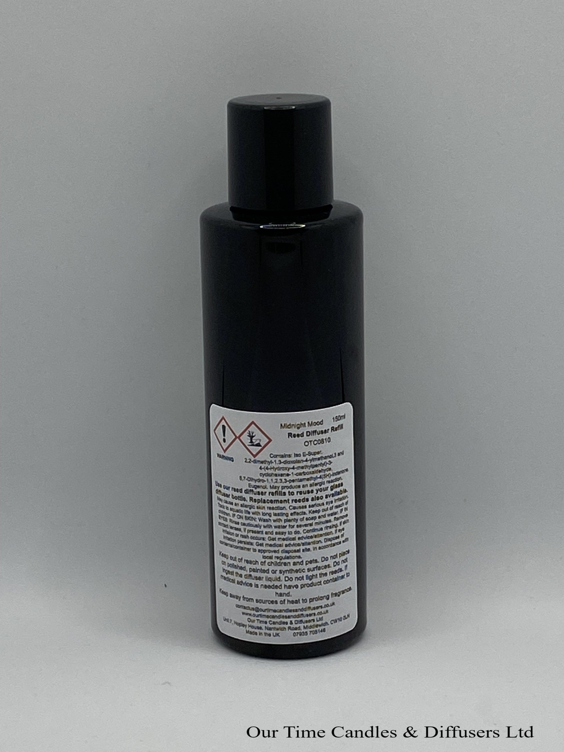 Reed Diffuser Refill 150ml in a black bottle with black screw cap