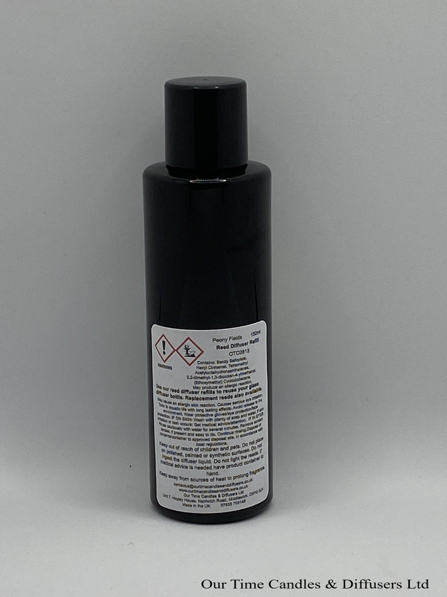 Reed Diffuser Refill 150ml in a black bottle with black screw cap