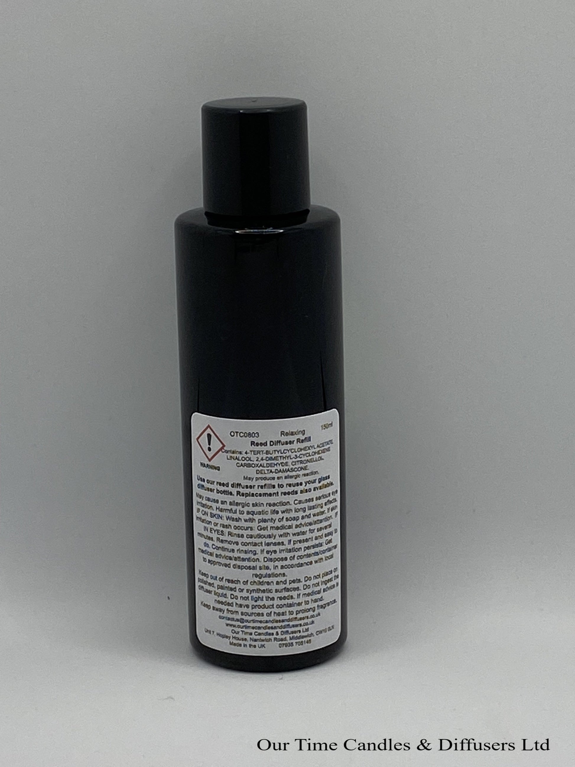Reed Diffuser Refill 150ml in a black bottle with black screw cap