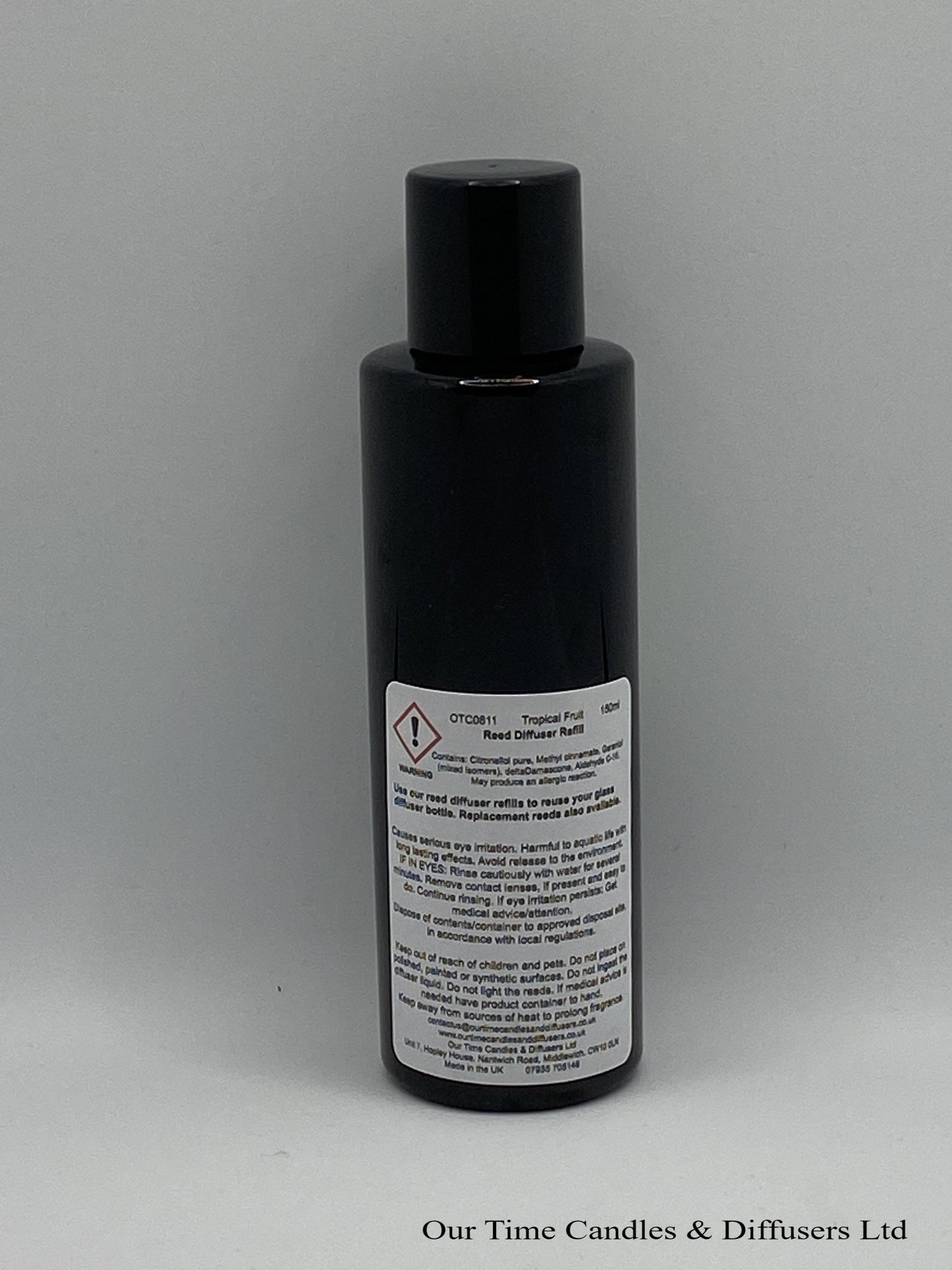 Reed Diffuser Refill 150ml in a black bottle with black screw cap