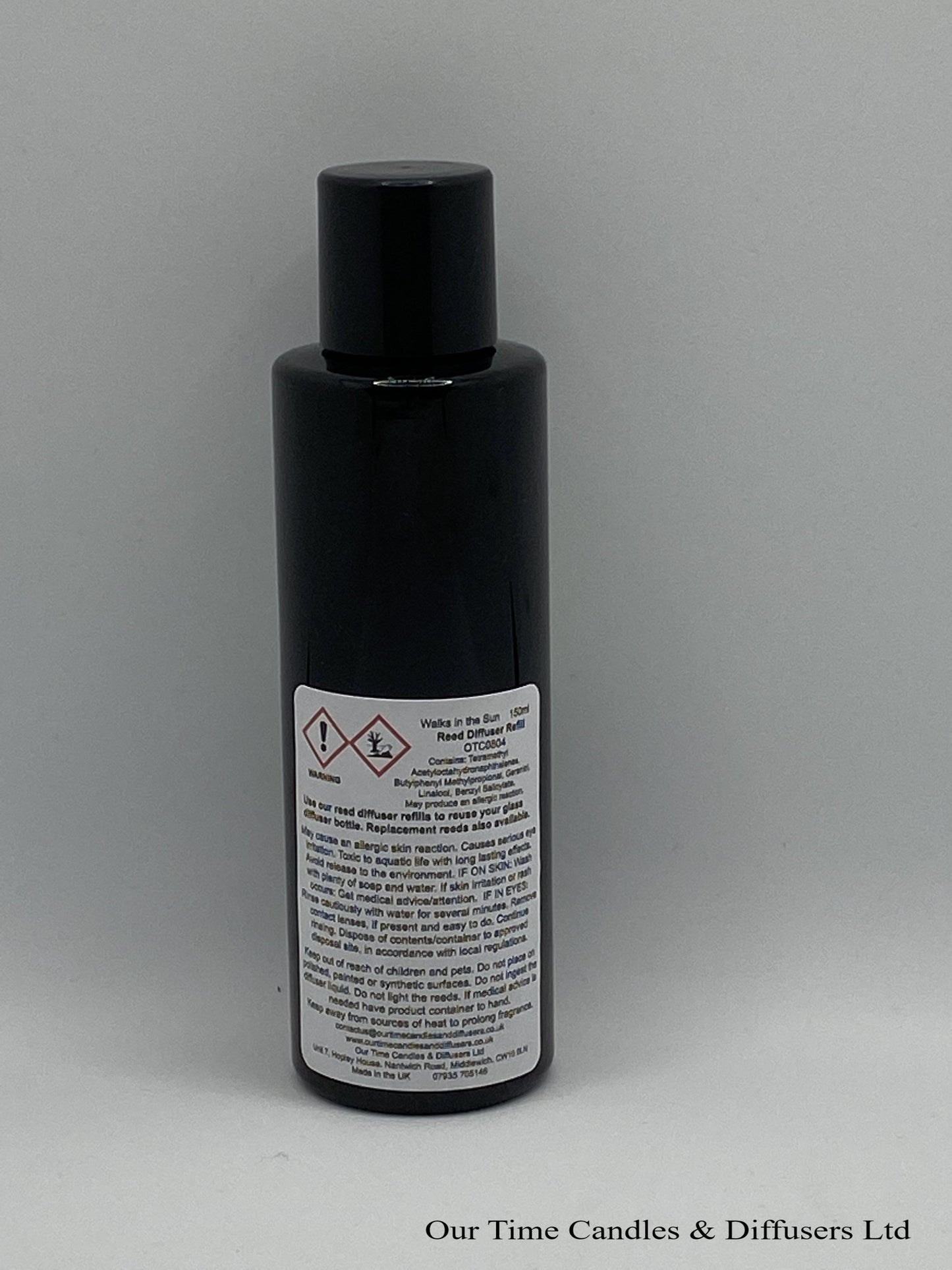Reed Diffuser Refill 150ml in a black bottle with black screw cap