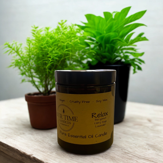Relax Essential Oil Candle in Amber Jar
